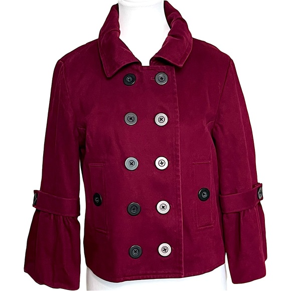 MIX IT Cropped Cotton Double Breasted Jacket Burgundy Size M Women’s EUC - Picture 3 of 9